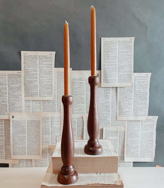 Pair of Wood Taper Holders // Mid Century