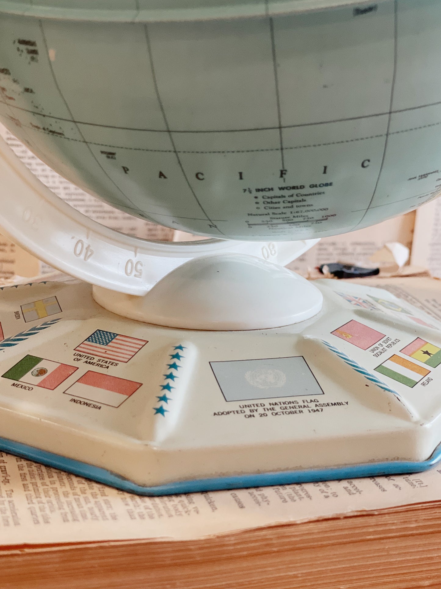 Vintage Mid Century J. Chein Tin Litho Small Globe