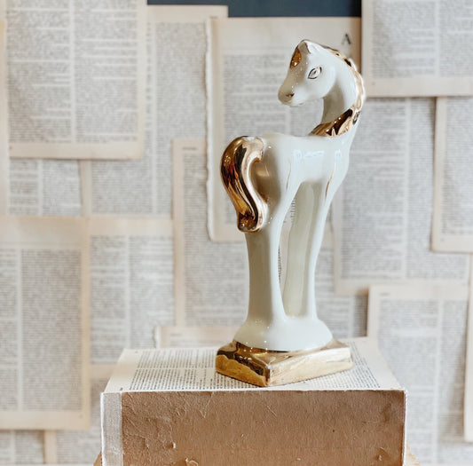 Vintage Art Deco Horse // White and Gold