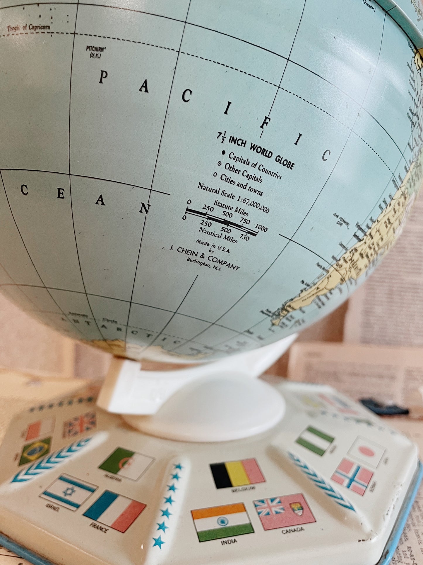Vintage Mid Century J. Chein Tin Litho Small Globe