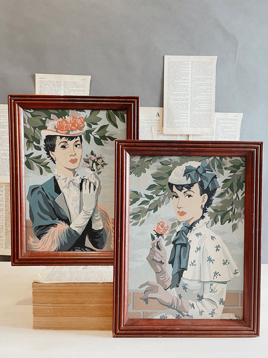 Vintage Pair of Paint By Number Portraits // Ladies // Southern Belles