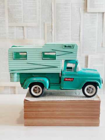 Vintage Turquoise Buddy L Camper Toy Truck