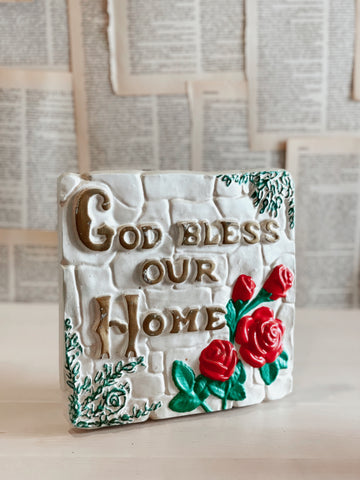 Chalk “God Bless Our Home” Vintage Plaque